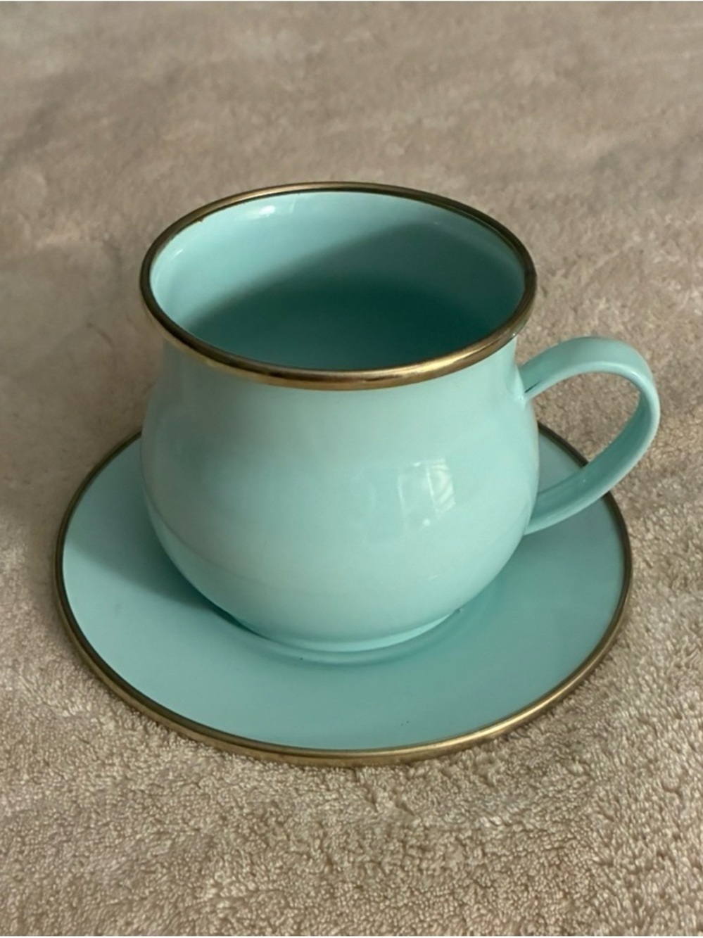 Aqua Gold-Rim Ceramic Teacup and Saucer - Home Accents